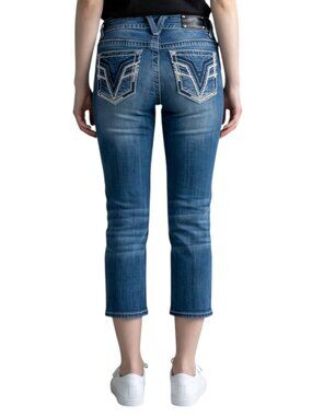 Vigoss Low Rise Capris Jeans Women's Size 1-2 The Chelsea Thick Stitch Denim